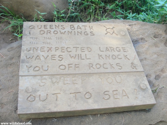 Queen's Bath Kauai Warning Sign